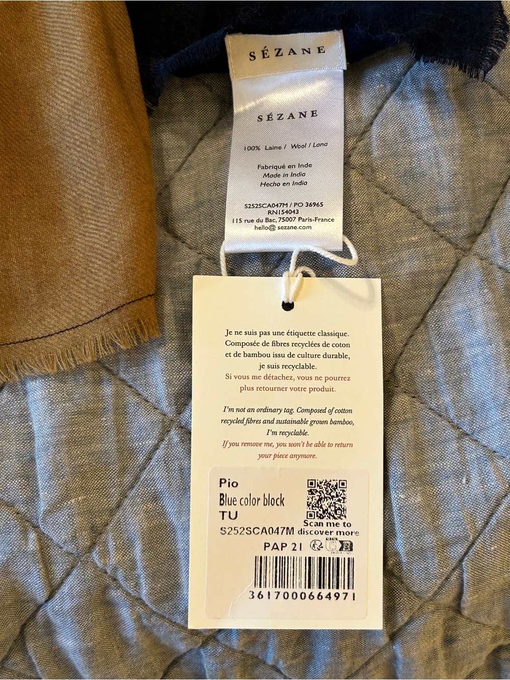 Sézane Nwt Pio Blue Colorblock Scarf - 💯 % Wool! Sold Out at Sézane 🇫🇷!! - Picture 4 of 5